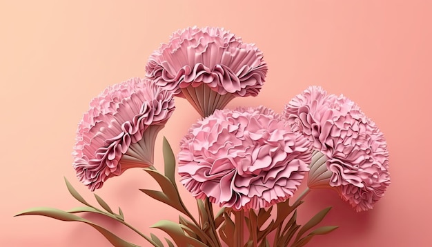 Flores de papel cravo fundo floral rosa cartão de casamento Generative AI