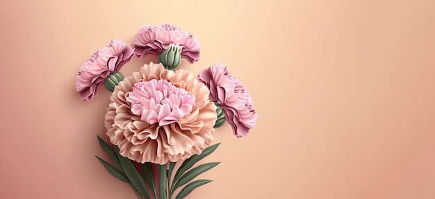 Flores de papel cravo fundo floral rosa cartão de casamento Generative AI