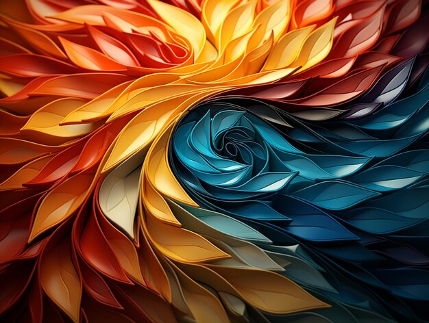 flores de papel de cores brilhantes estão dispostas em um padrão em espiral