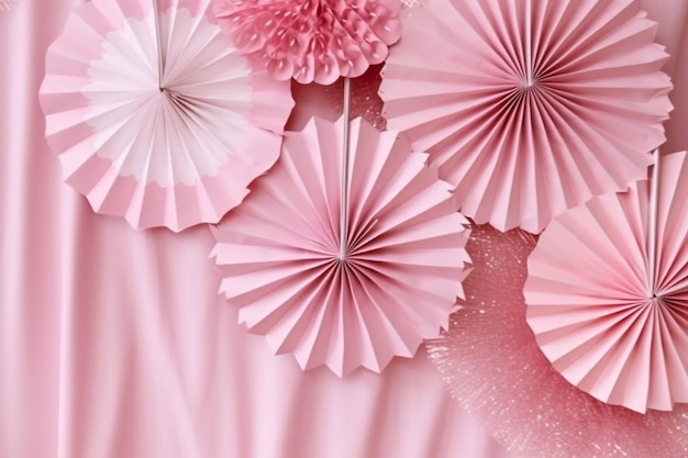 Flores de papel rosa e um pano de fundo de flor de papel rosa