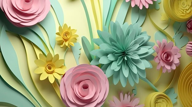 Flores de papel vivas de ilustração digital renderizadas em 3D