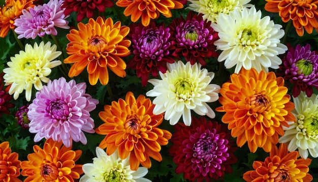 Foto flores de parede de fundo com incrível vermelho laranja rosa roxo verde e branco crisântemo flores de fundo