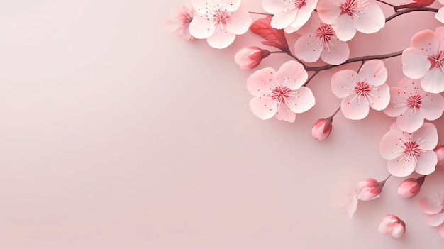 Flores de pêssego rosa em flor de primavera em fundo de cor sólida Dia dos Namorados Dia das Mães cartão desi