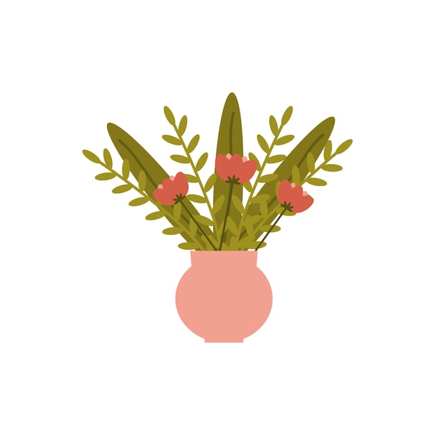 Flores de plantas escandinavas bonitas em estilo plano isoladas em fundo branco