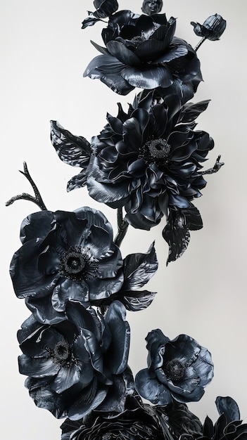 Flores de plástico pretas em fundo branco