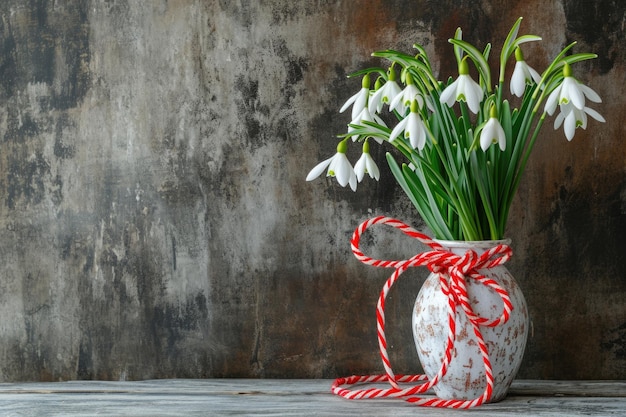 Flores de primavera com flocos de neve e fundo decorativo