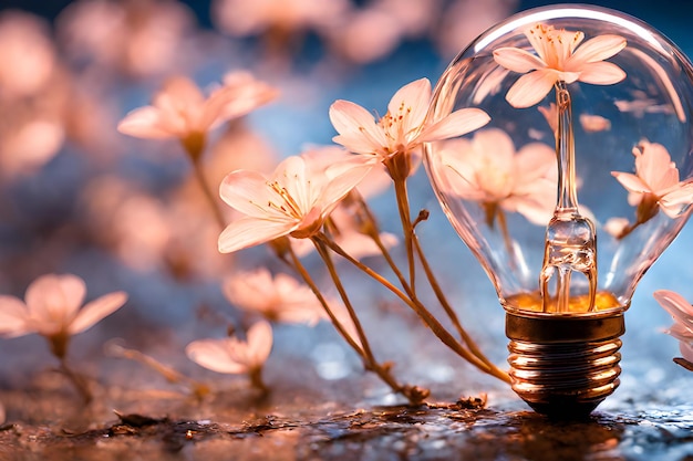 flores de primavera dentro de uma lâmpada conceito de fragilidade proteção da natureza