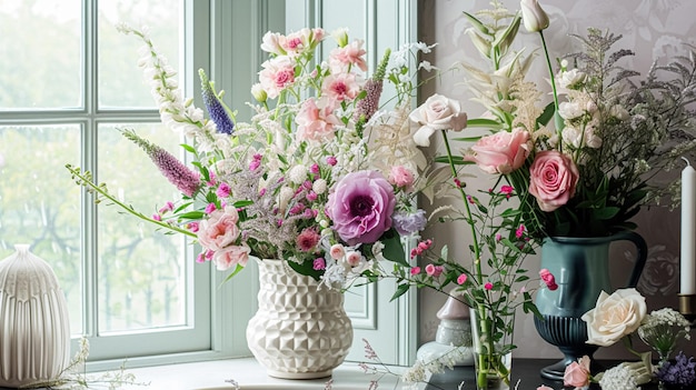 Foto flores de primavera em vaso vintage belo arranjo floral decoração de casa casamento e design de florista