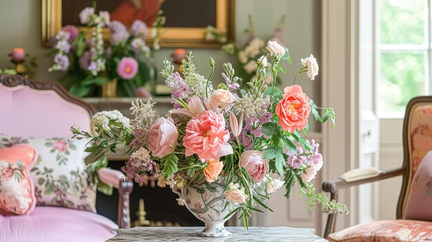 Foto flores de primavera em vaso vintage belo arranjo floral decoração de casa casamento e design de florista