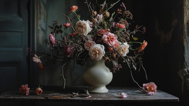 Foto flores de primavera em vaso vintage belo arranjo floral decoração de casa casamento e design de florista