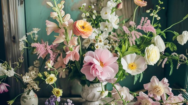 Flores de primavera em vaso vintage belo arranjo floral decoração de casa casamento e design de florista