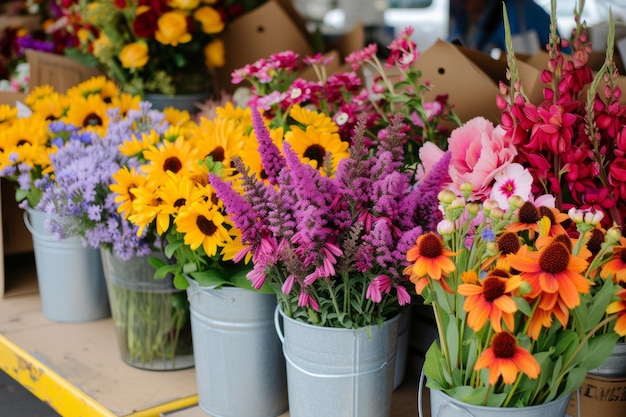 Flores de primavera no mercado de rua local Inteligência Artificial Gerativa