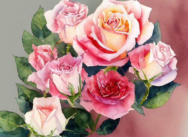 Foto flores de rosas aquarela em papelai generativo