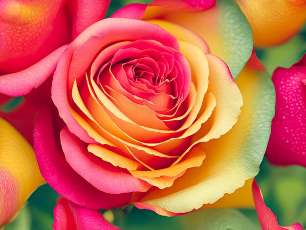 Flores de rosas em cores de primavera no pôr-do-sol Generative ai