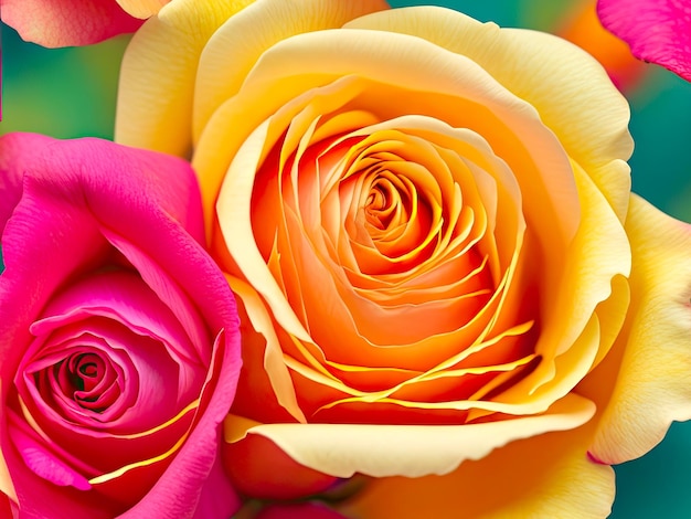 Flores de rosas em cores de primavera no pôr-do-sol Generative ai