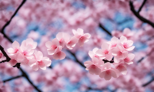 Flores de sakura de origami, flores de sakura de papel em uma árvore em tons de rosa