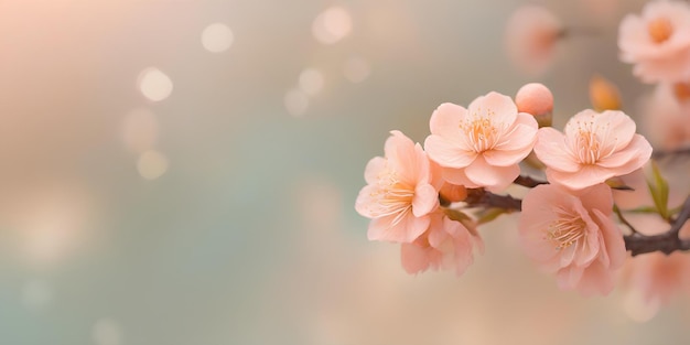 Flores de sakura em flor de cereja em fundo bokeh desfocado em cores fuzz de pêssego da moda Backg floral