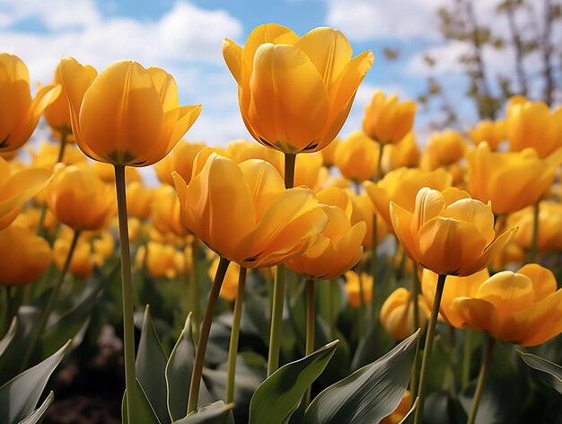 Flores de tulipa amarela de perto