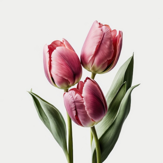 Flores de tulipa cor de rosa isoladas ilustração generativa AI