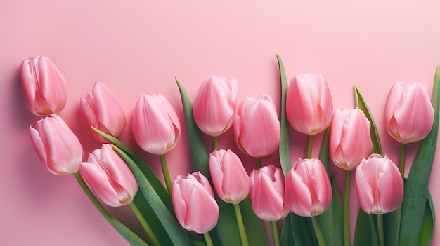 Flores de tulipa da primavera em fundo rosa
