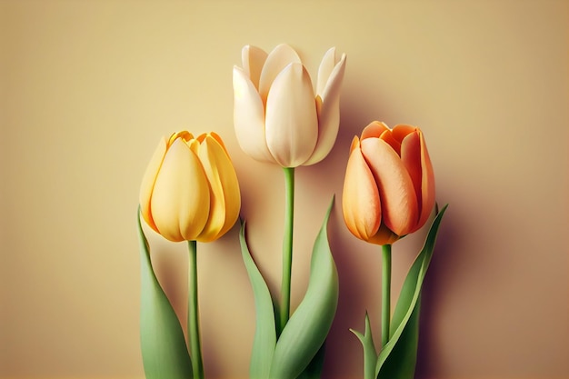 Flores de tulipa em fundo amarelo pastelgenerative ai