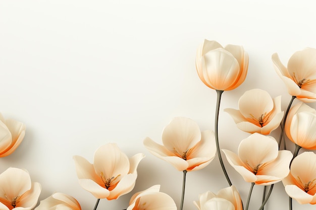 Flores de tulipa laranja em fundo branco Vista superior plana