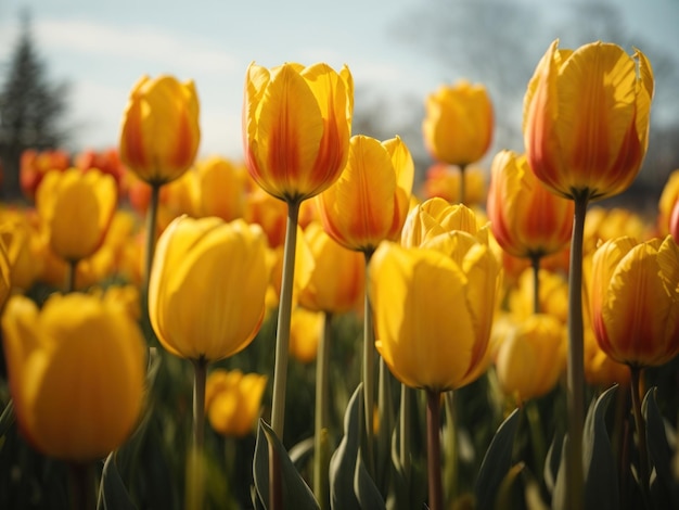 flores de tulipa pela manhã AI Generative