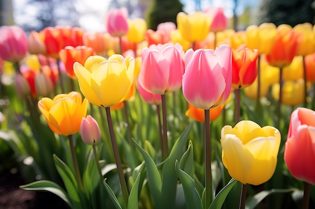 Foto flores de tulipas coloridas como fundo no jardim