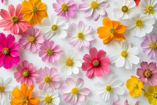 Foto flores de várias cores em superfície branca