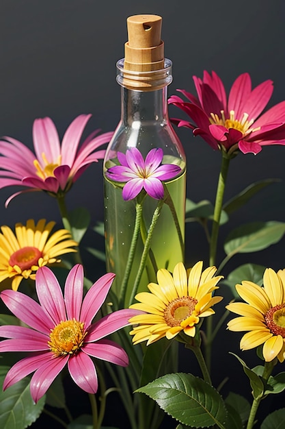 Foto flores decoración de botellas de vidrio primer plano hermoso papel tapiz creativo ilustración de fondo