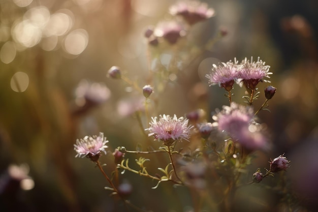 Flores delicadas en un día de viento efecto bokeh macro generativo ai