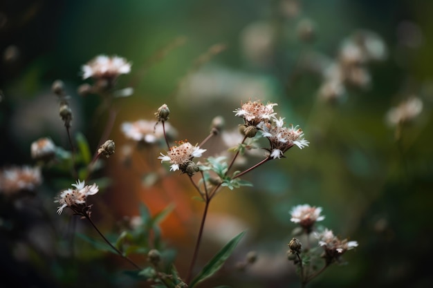 Flores delicadas em um dia ventoso efeito bokeh macro generativo ai