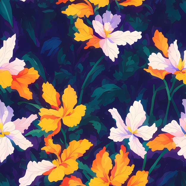 Flores de diseño de patrón de repetición sin costuras florales para diseño textil impresión de tela IA generativa