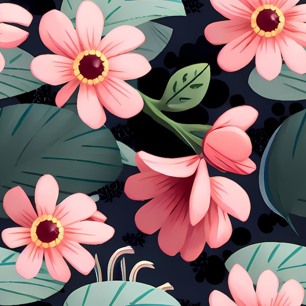 Flores de diseño de patrón de repetición sin costuras florales para diseño textil impresión de tela IA generativa