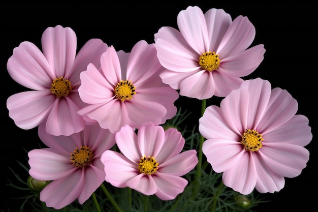 Flores do cosmos isoladas em fundo preto Fundo floral Close-up