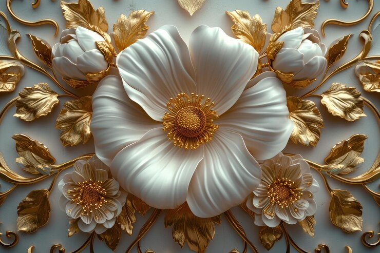 Flores doradas marcos dorados y papel tapiz 3D hermosos artículos de joyería diseñados rosas flores HD 3D