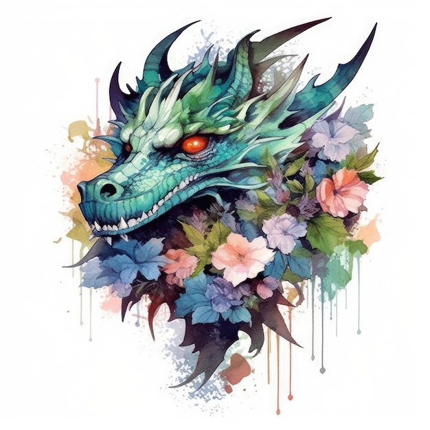 flores de dragón diseño de acuarela tatuaje clipart acuarela magia misterio pastel suave aislado