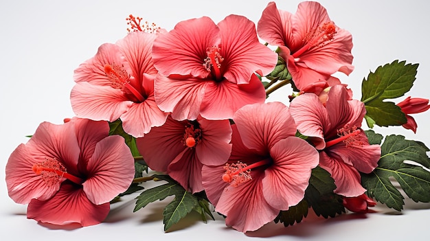 flores e botões grandes e brilhantes de hibisco vermelho isolados em fundo branco