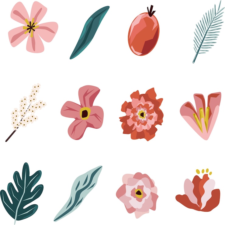 Foto flores e folhas cor-de-rosa conjunto de elementos png transparente