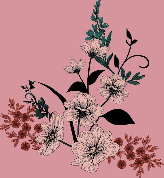 flores e folhas de desenho têxtil digital para impressões de padrões de tecidos