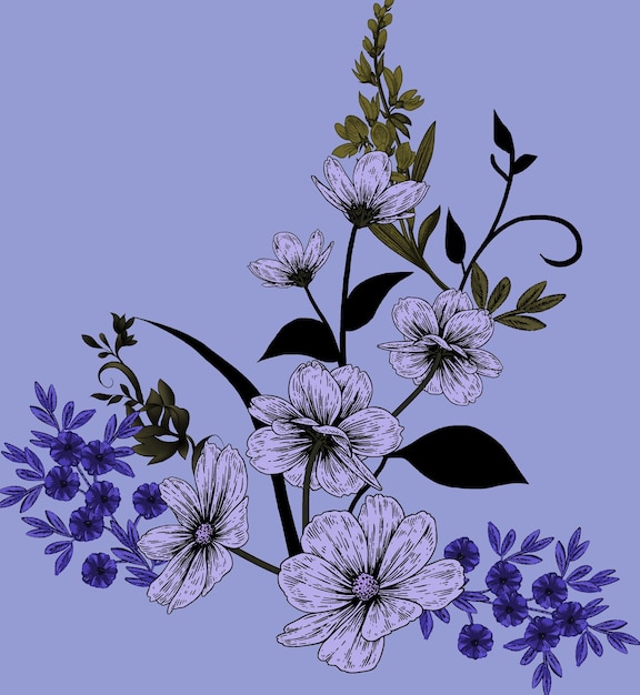 flores e folhas de desenho têxtil digital para impressões de padrões de tecidos