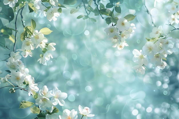 Flores e folhas de primavera em flor em fundo