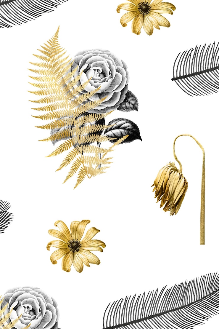 Foto flores e folhas padrão png ilustração botânica vintage