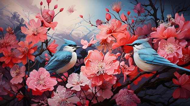 Flores e pássaros