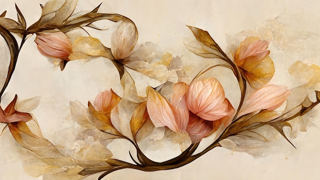Flores em aquarela abstratas texturizadas Cartão floral elegante ou banner renderização em 3d Ilustração raster