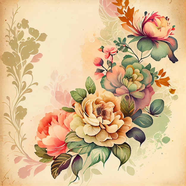 Flores em aquarela vintage cartão floral retrô ilustração de fundo aquarelle