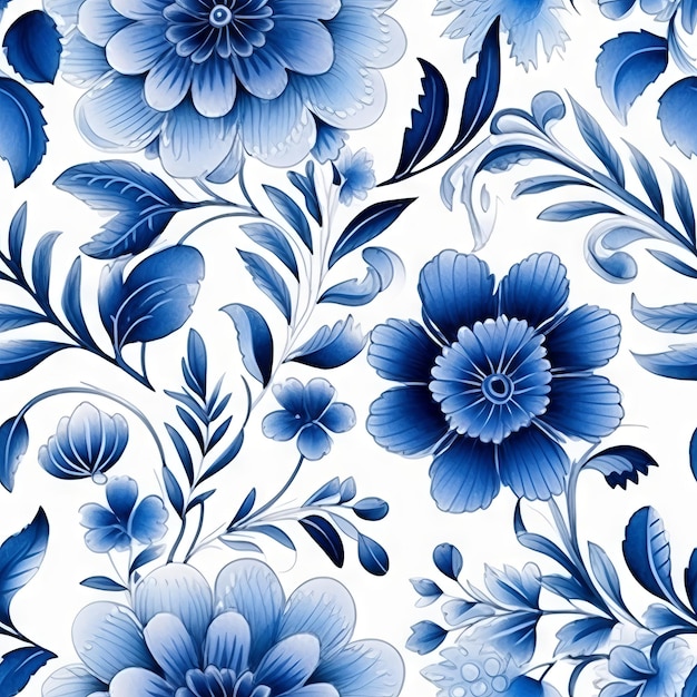 flores em azul e branco