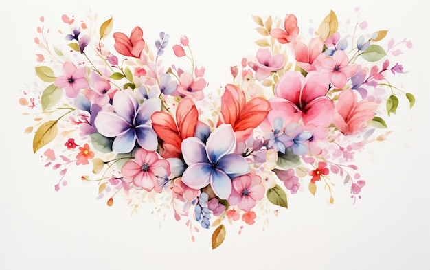 Flores em formato de coração em aquarela delicada Generative Ai