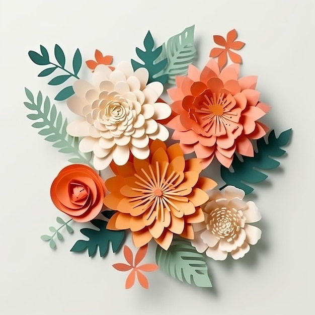 Flores em papel cortado estilo em camadas estilo papercraft