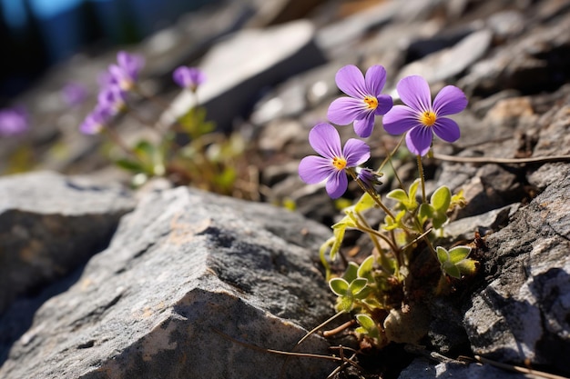 Foto flores em rachaduras de rocha de montanha generative ai